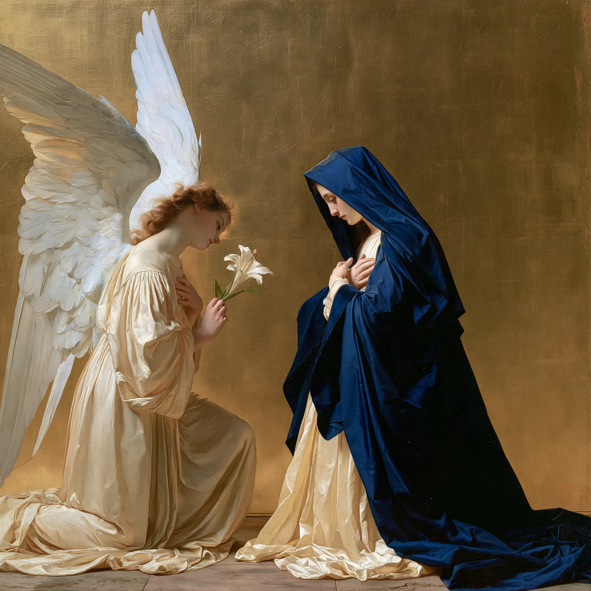 The Angel and Lily in Golden Silence – Bouguereau-Inspired Academic Art · Square