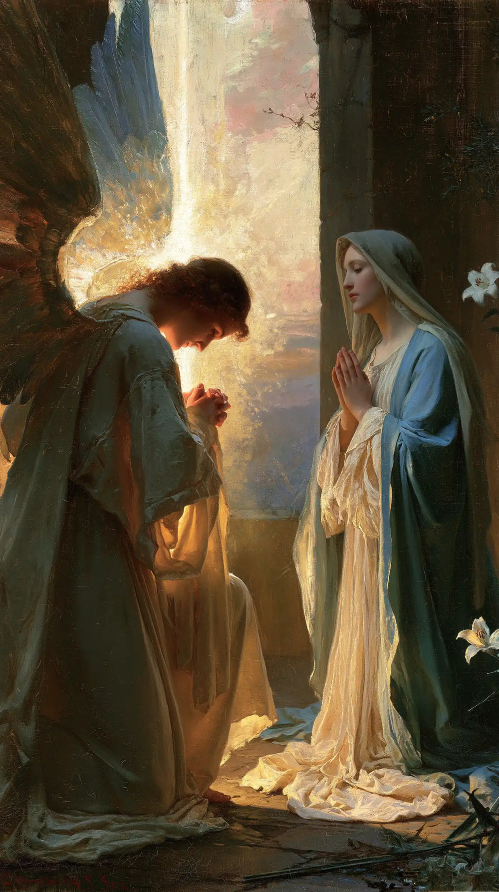 the Annunciation at dawn in The Annunciation at Dawn style, portrait Christian artwork no. 6