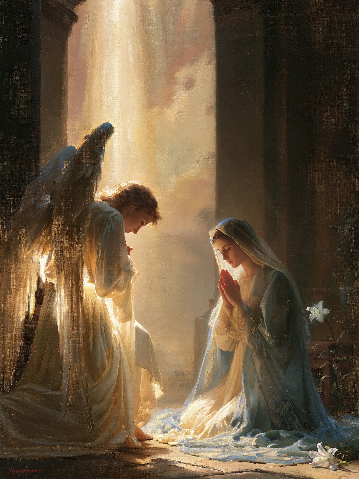 the Annunciation at dawn in The Annunciation at Dawn style, portrait Christian artwork no. 12