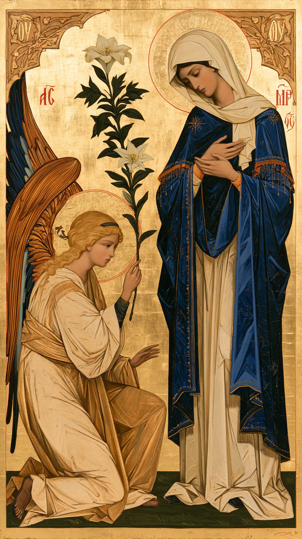 the Annunciation in a contemporary Byzantine icon in Contemporary Byzantine style, portrait Christian artwork no. 3