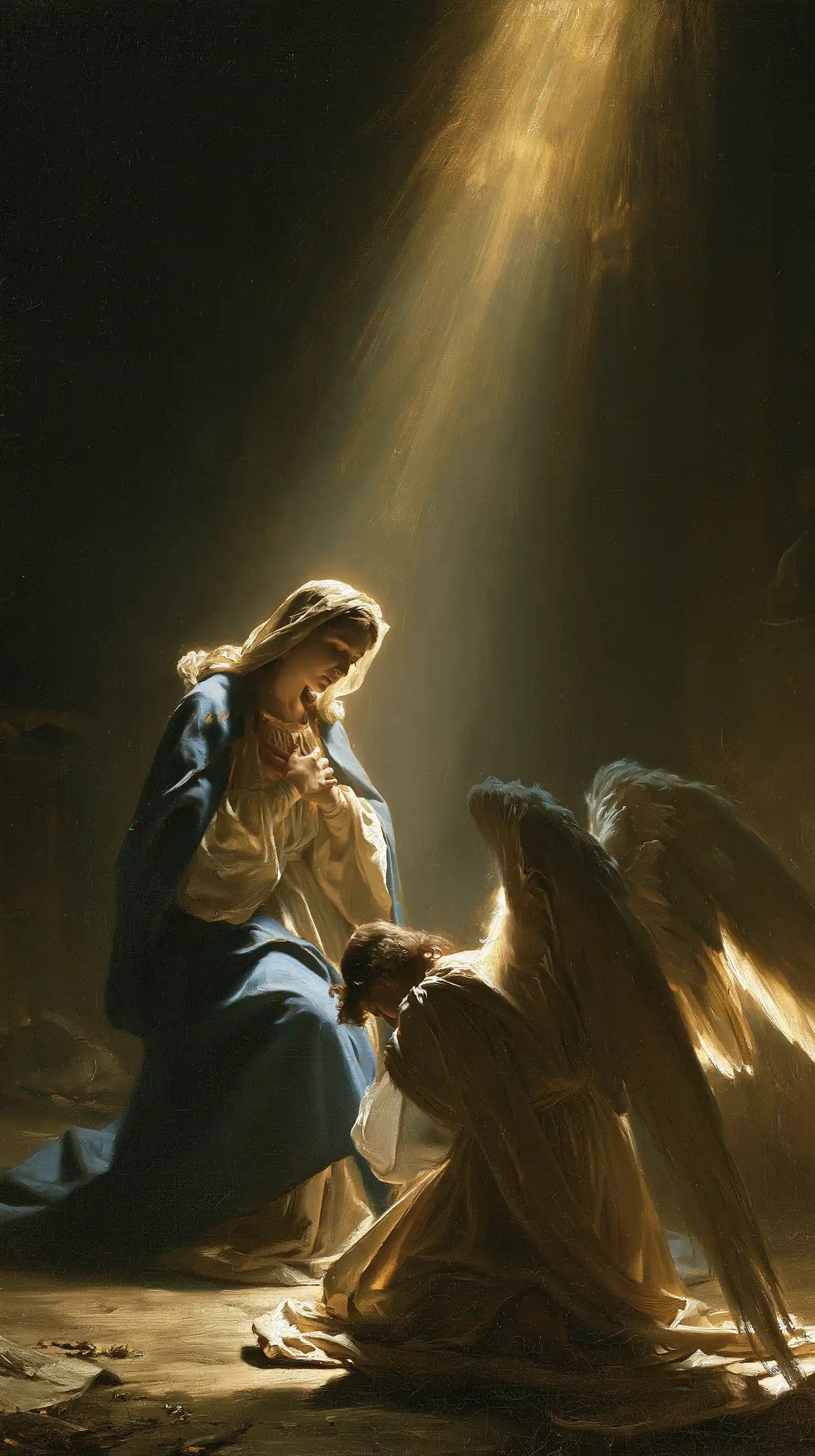divine light descending upon Mary at the Annunciation in Divine Light Descending upon Mary style, portrait Christian artwork no. 5