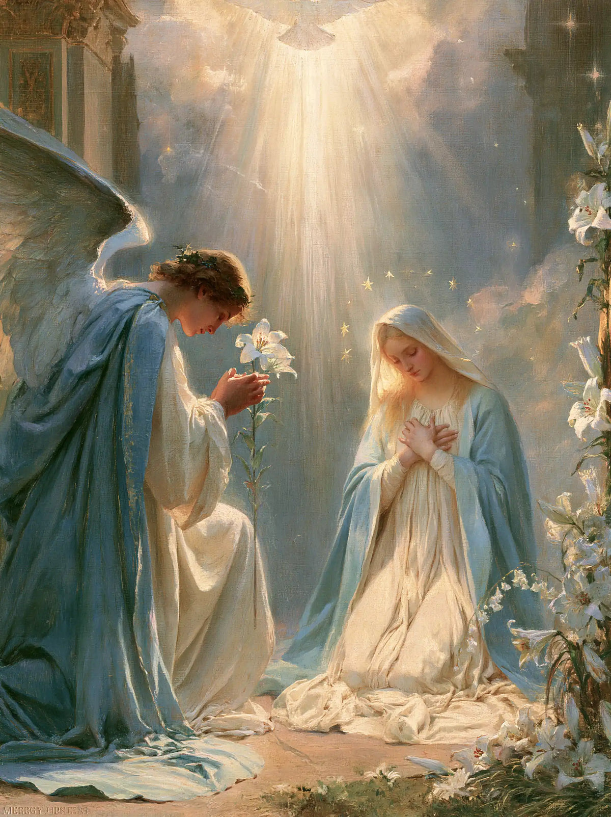 the Annunciation in a symbolist composition in Symbolist style, portrait Christian artwork no. 13