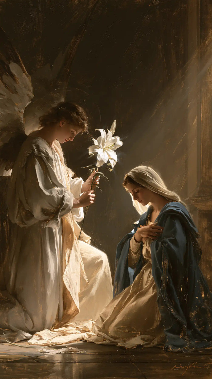 the Annunciation with the white lily as a central symbol in The White Lily as Symbol style, portrait Christian artwork no. 3