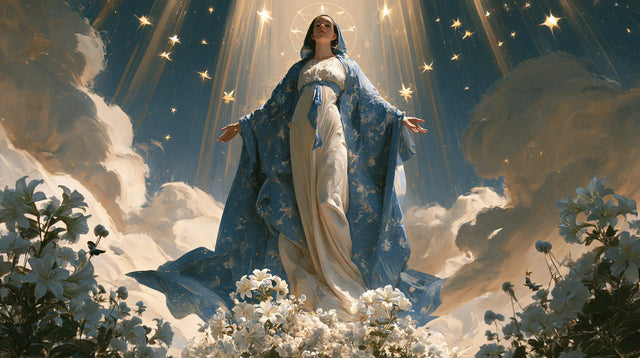 The Assumption of Mary — Lilies Beneath the Heavenly Shower