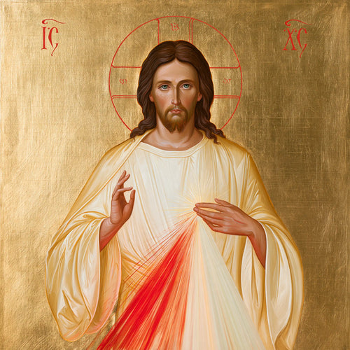 Divine Mercy Jesus in a contemporary Byzantine icon in Contemporary Byzantine style, square Christian artwork no. 6