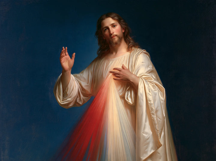 Divine Mercy Jesus – Rays Crossing the Blue Silence