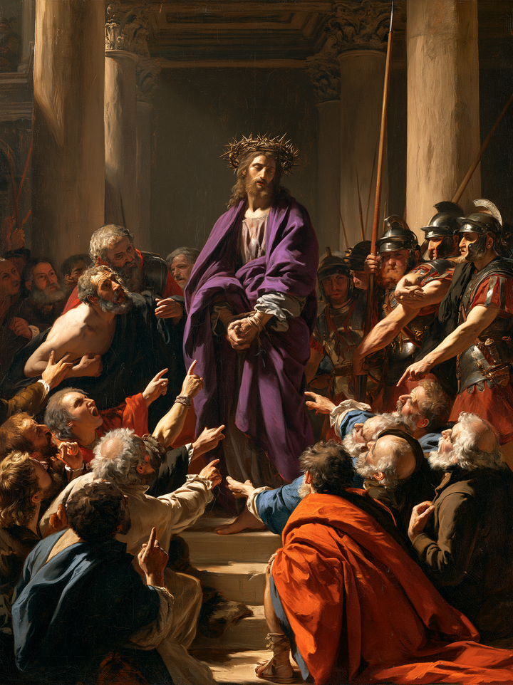 Ecce Homo — The Crown Above the Kneeling Cloak