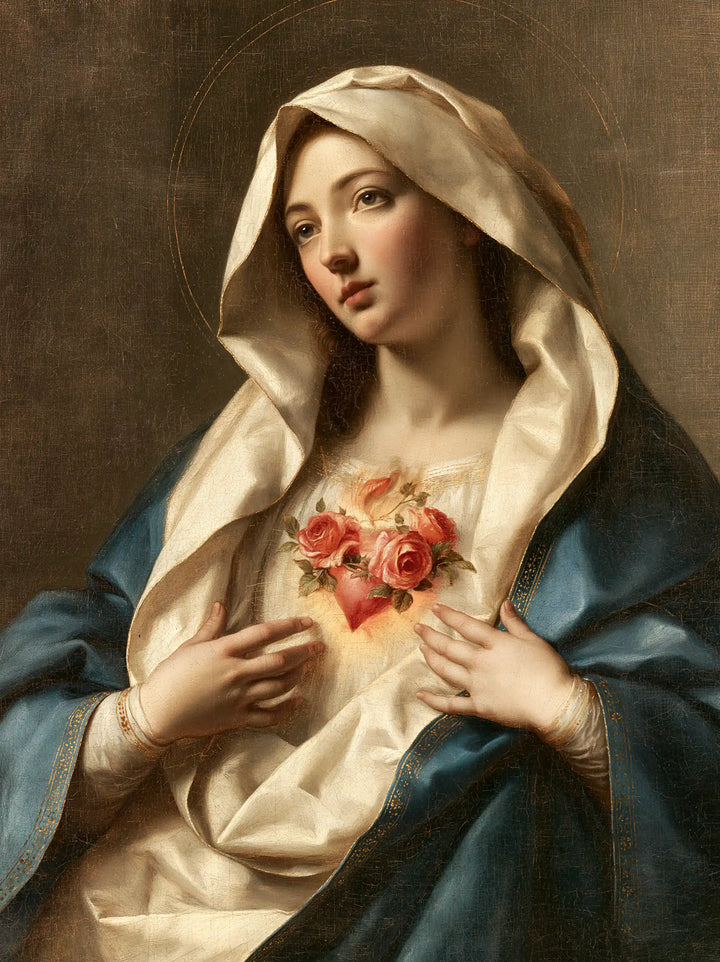 The Immaculate Heart of Mary — The Distant Gaze Above Tender Roses