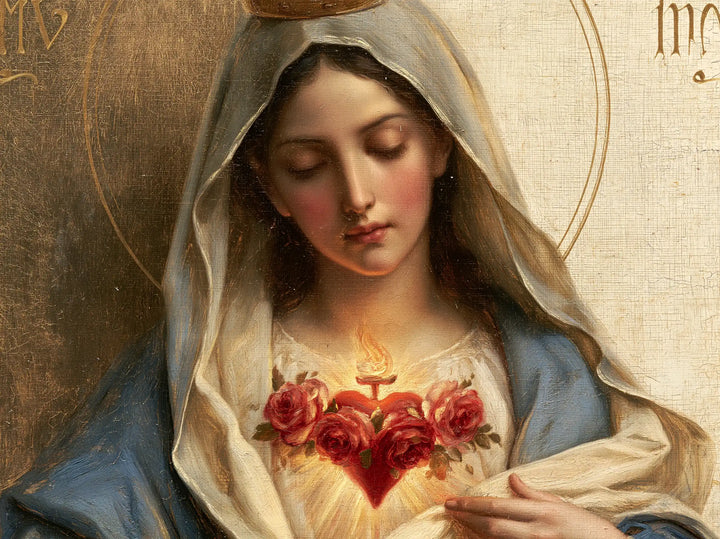 The Immaculate Heart of Mary — Roses Beneath Downcast Eyes