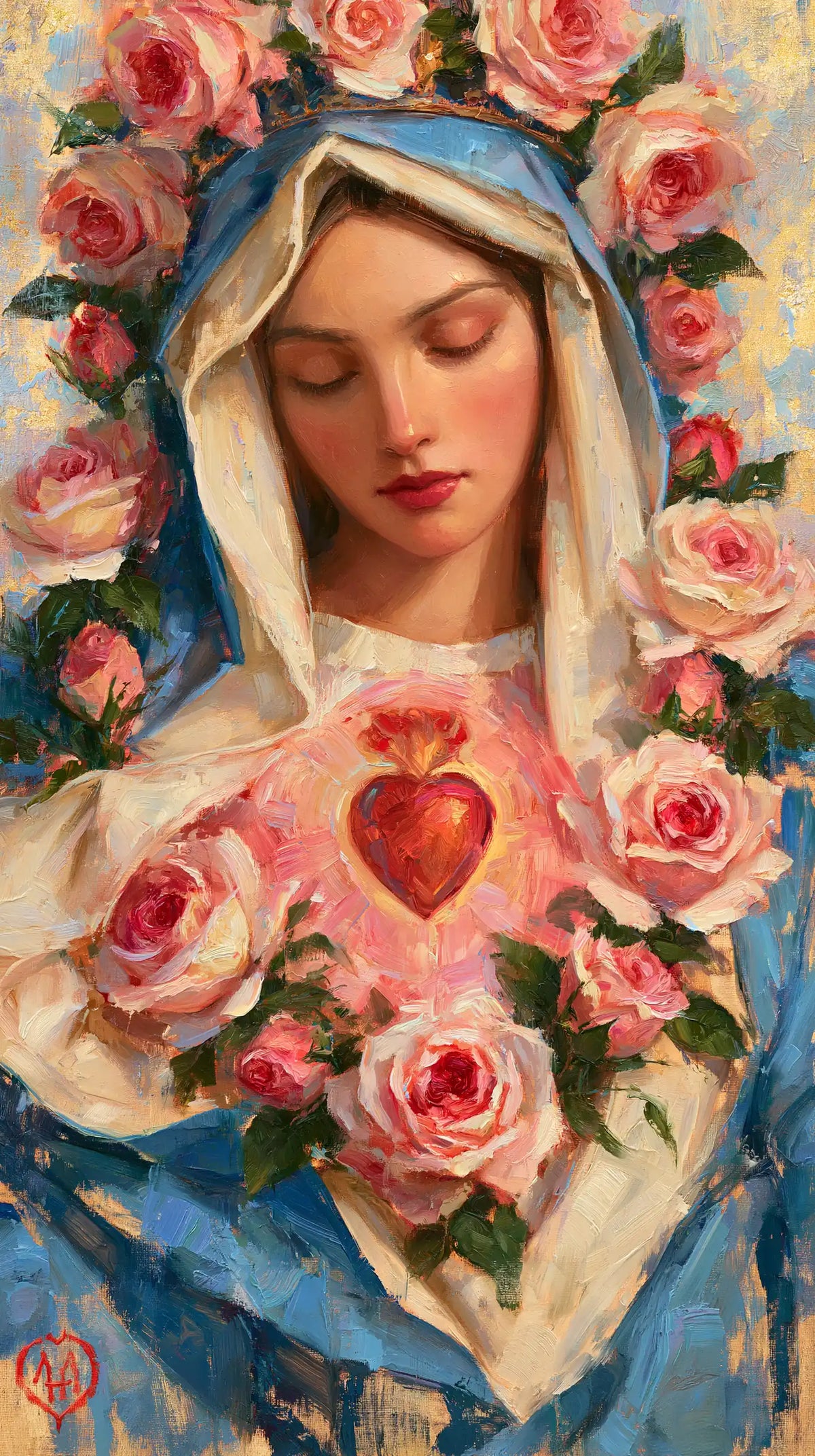 the Immaculate Heart of Mary in an impressionist atmosphere in Impressionist style, portrait Christian artwork no. 3