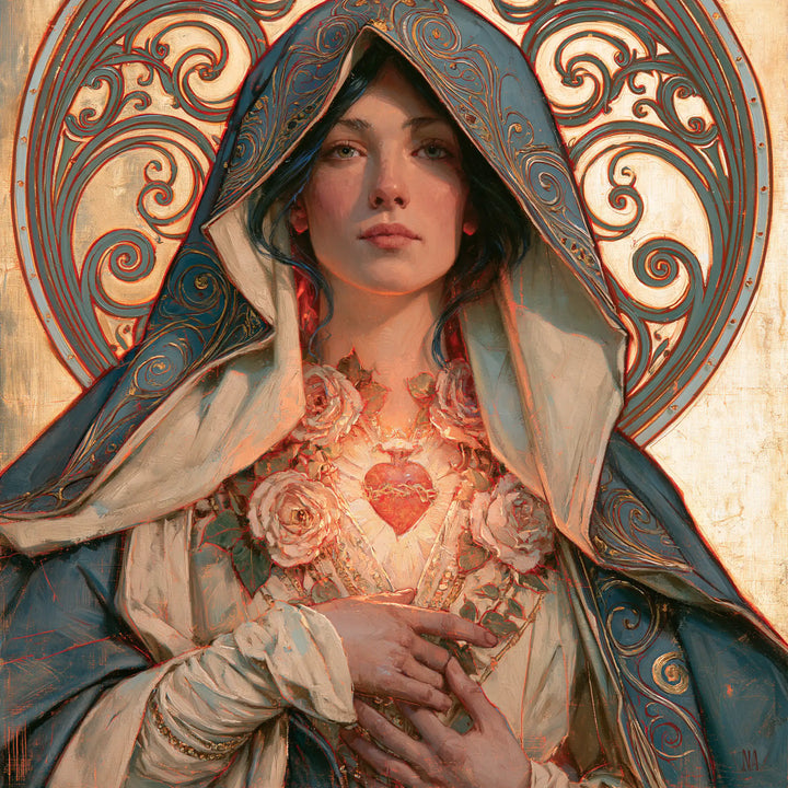 The Immaculate Heart of Mary — The Upturned Gaze Beneath the Arabesque Circle