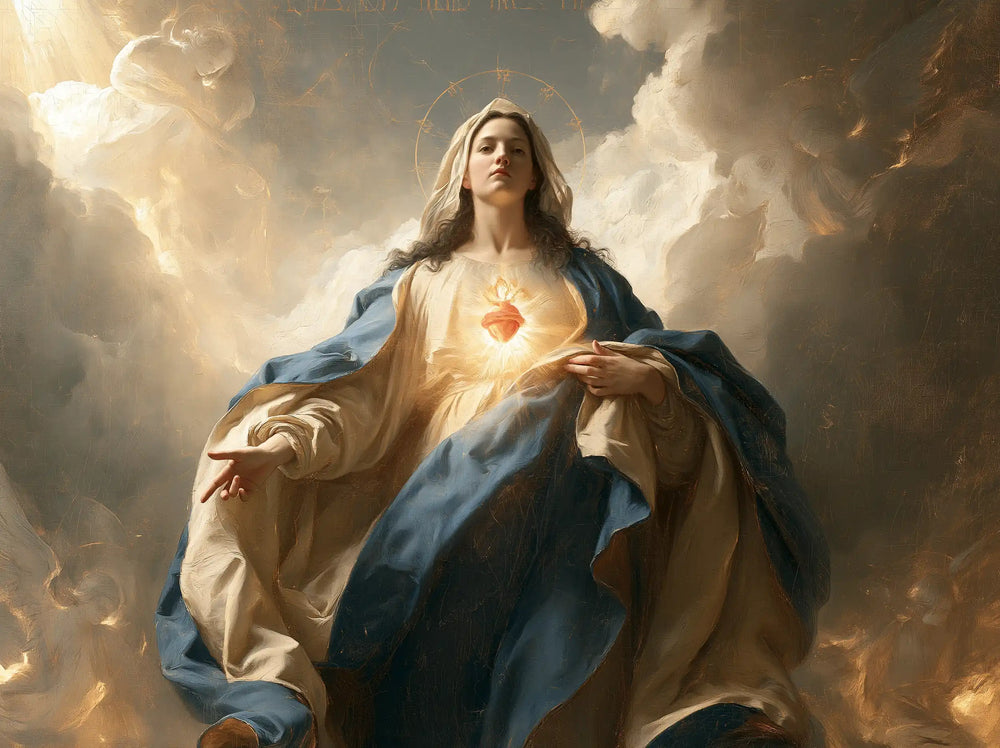 the Immaculate Heart of Mary in a monumental sacred view in Sacred Monumental View style, landscape Christian artwork no. 4