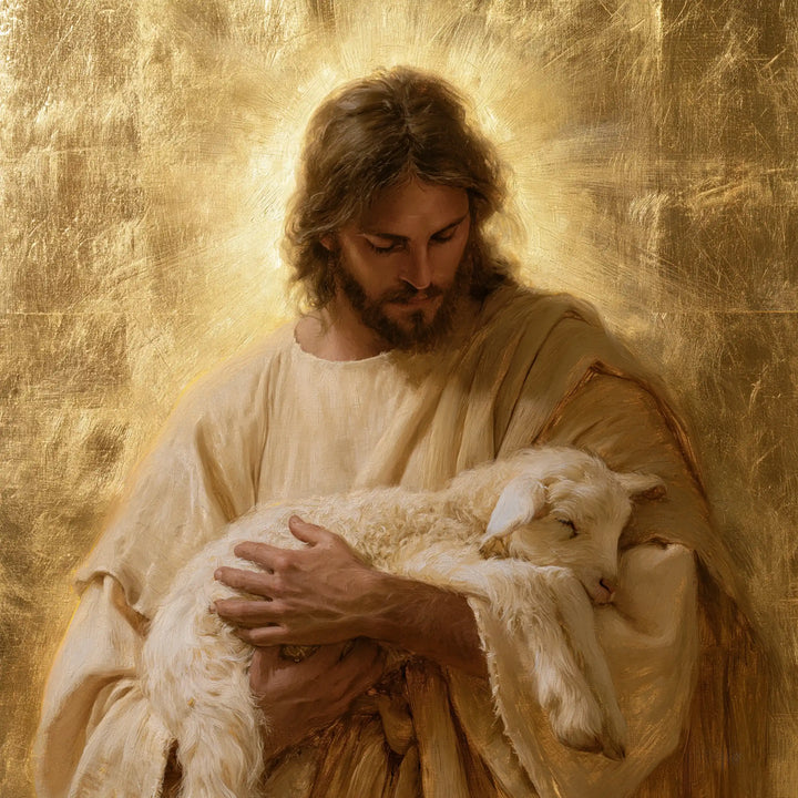 Jesus and the Lamb - Sacred Gold · Square n° 2