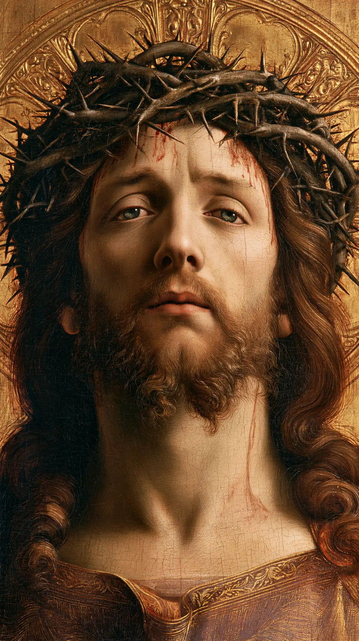 Jesus Crowned with Thorns — The Pale Neck beneath the Sculpted Circle