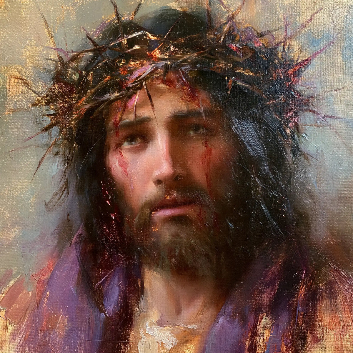 Jesus Crowned with Thorns — The Gaze with Reflections of Pale Sky