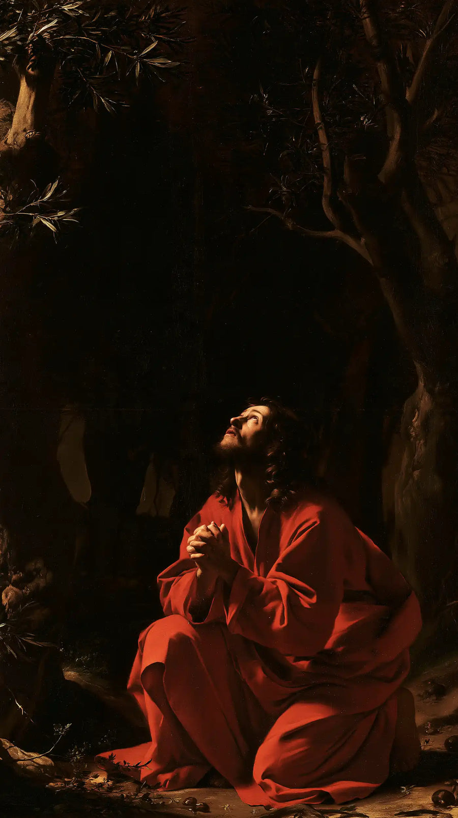 Jesus in Gethsemane — Red at the Threshold of Silence