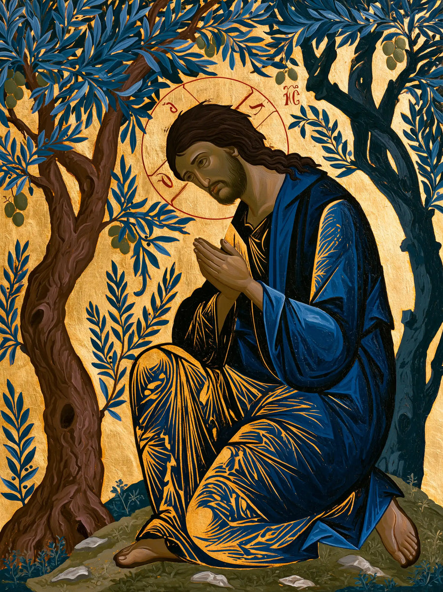 Jesus in Gethsemane — Sapphire Engraved with Light