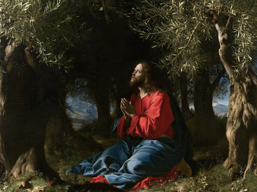 Jesus in Gethsemane — Reverence beneath the Leafy Arch