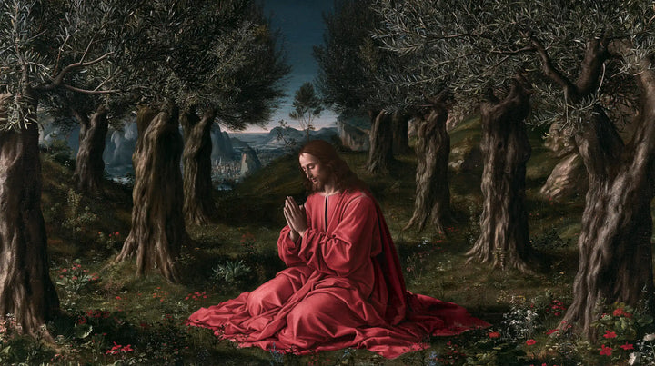 Jesus in Gethsemane — Silence upon a Carpet of Red Flowers