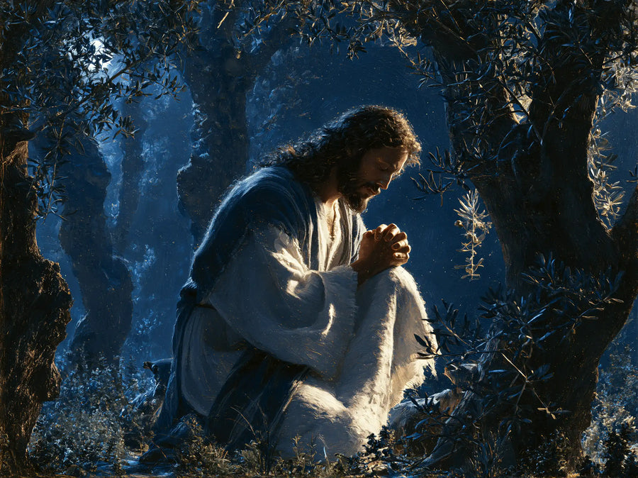 Jesus in Gethsemane — The Luminous Knee beneath the Boughs