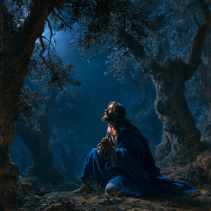 Jesus in Gethsemane — The Blue Cloak upon Bare Earth
