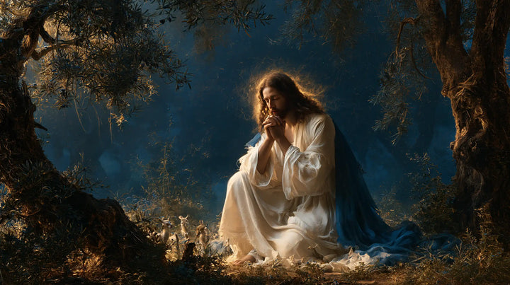 Jesus in Gethsemane - Gethsemane in Midnight Blue, Olive and Gold · Landscape n° 15
