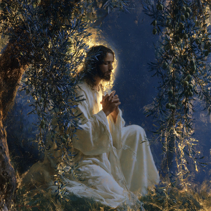 Jesus in Gethsemane - Gethsemane in Midnight Blue, Olive and Gold · Square n° 1