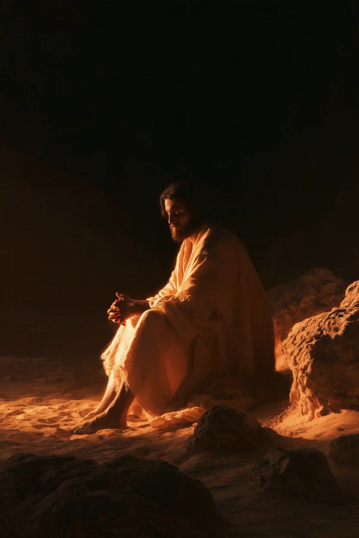 Christ appearing as divine light in the desert in Christ as Divine Light style, portrait Christian artwork no. 12