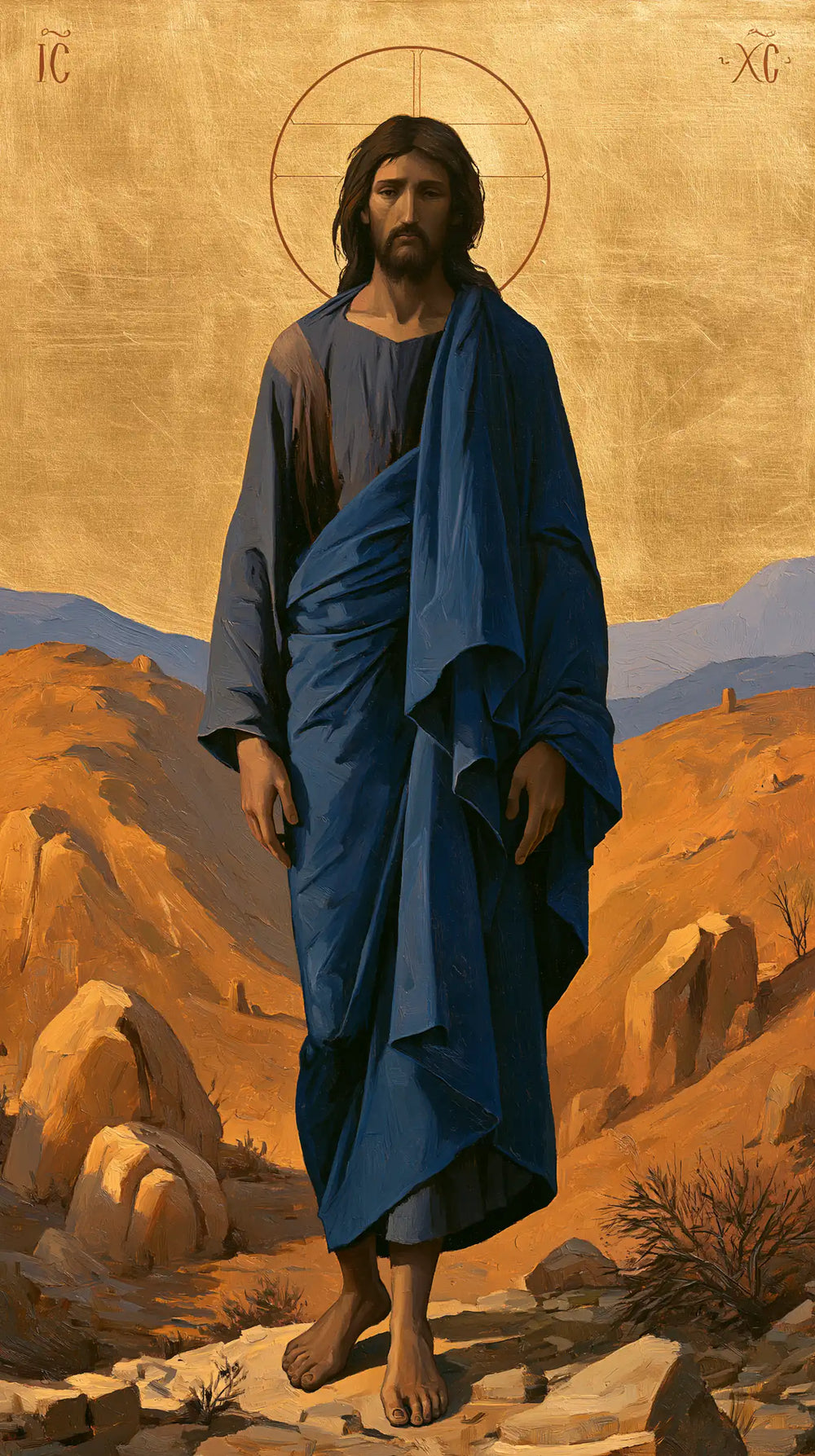 Jesus in the desert during the temptation in Contemporary Byzantine style, portrait Christian artwork no. 13