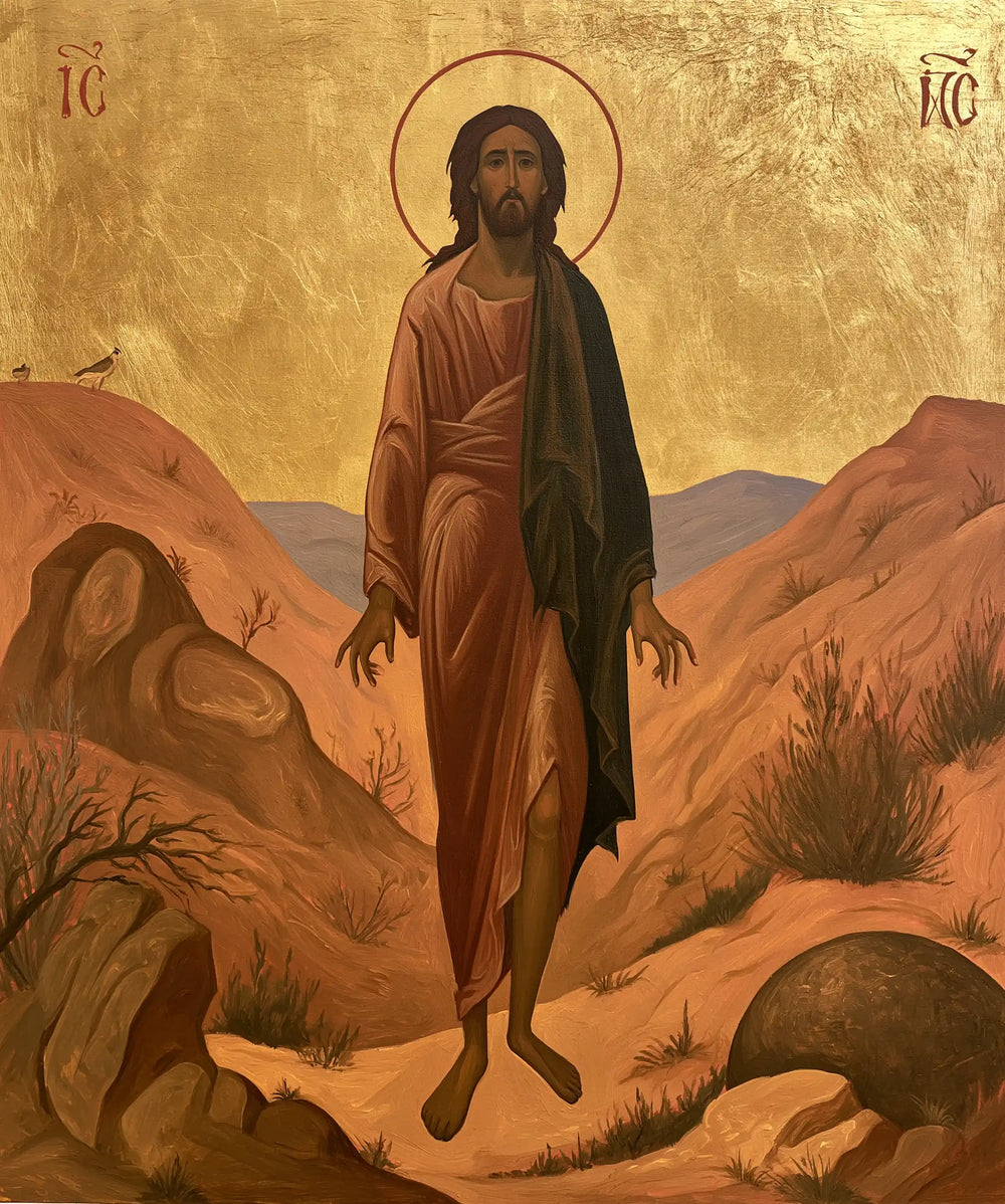 Jesus in the desert during the temptation in Contemporary Byzantine style, portrait Christian artwork no. 39