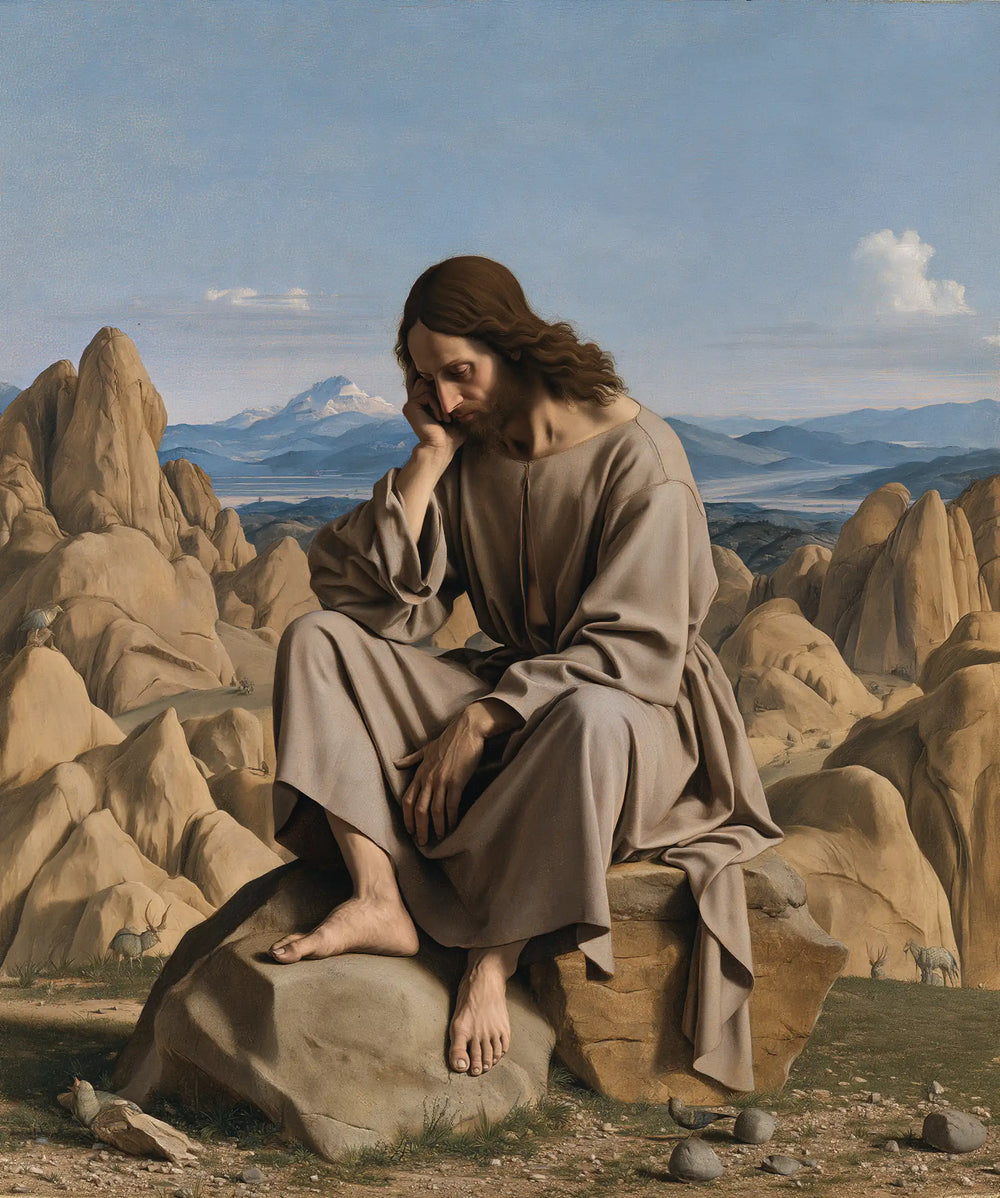 Jesus in the desert during the temptation in Florentine Renaissance style, portrait Christian artwork no. 42