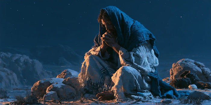 Jesus in the Desert — Blue Gathered around the Hands