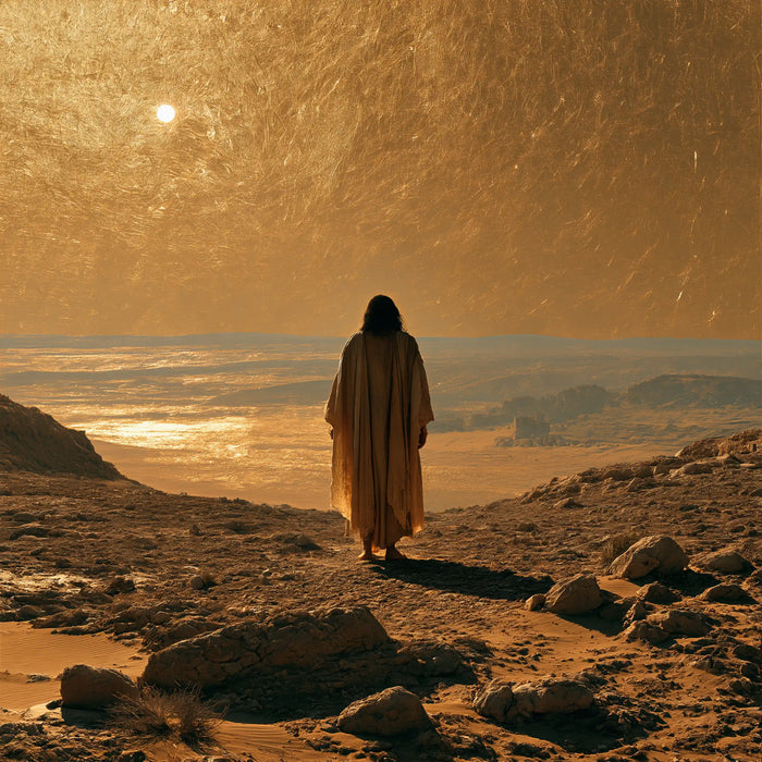 Jesus in the Desert — The Long Shadow beneath the Tiny Sun