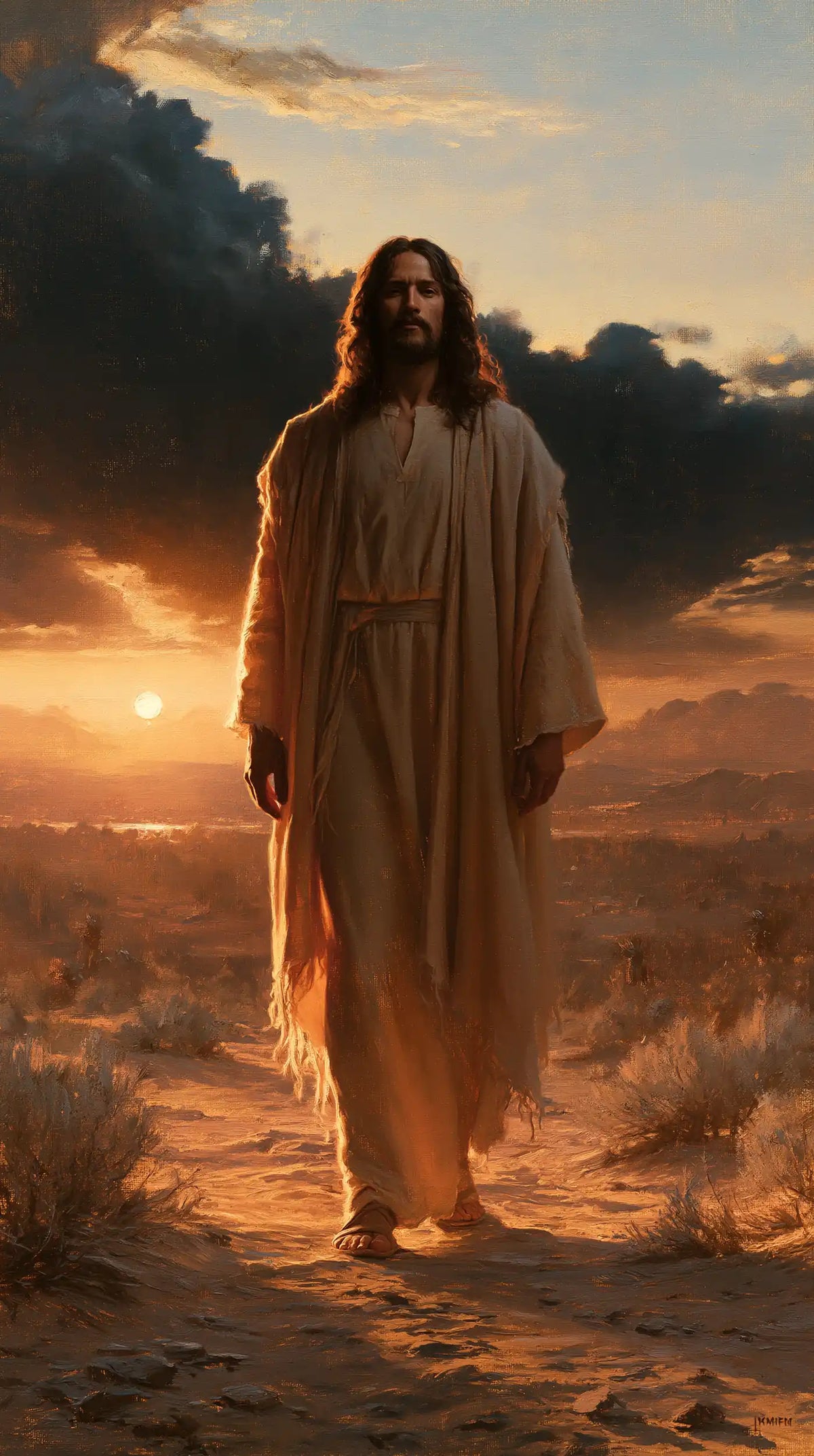 Jesus in the Desert — The Quiet Walk beneath the Sky’s Ember