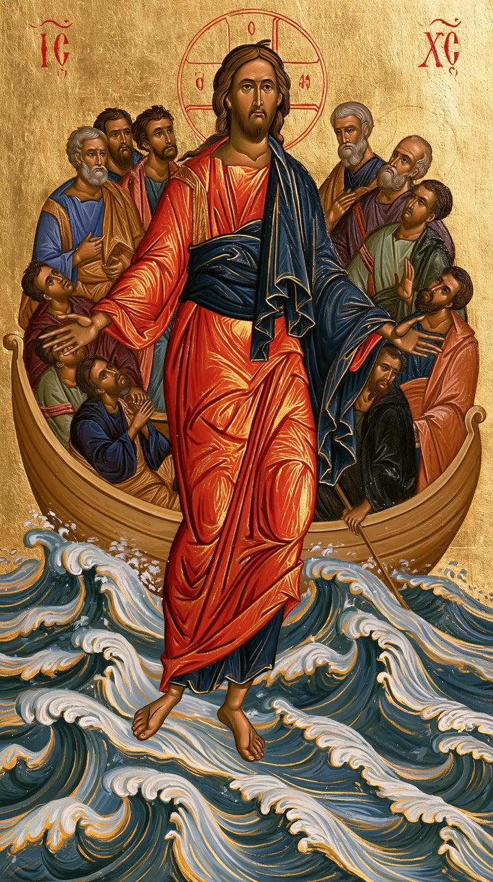 Jesus Walking on Water — The Vermilion Cloak before the Gathered Boat