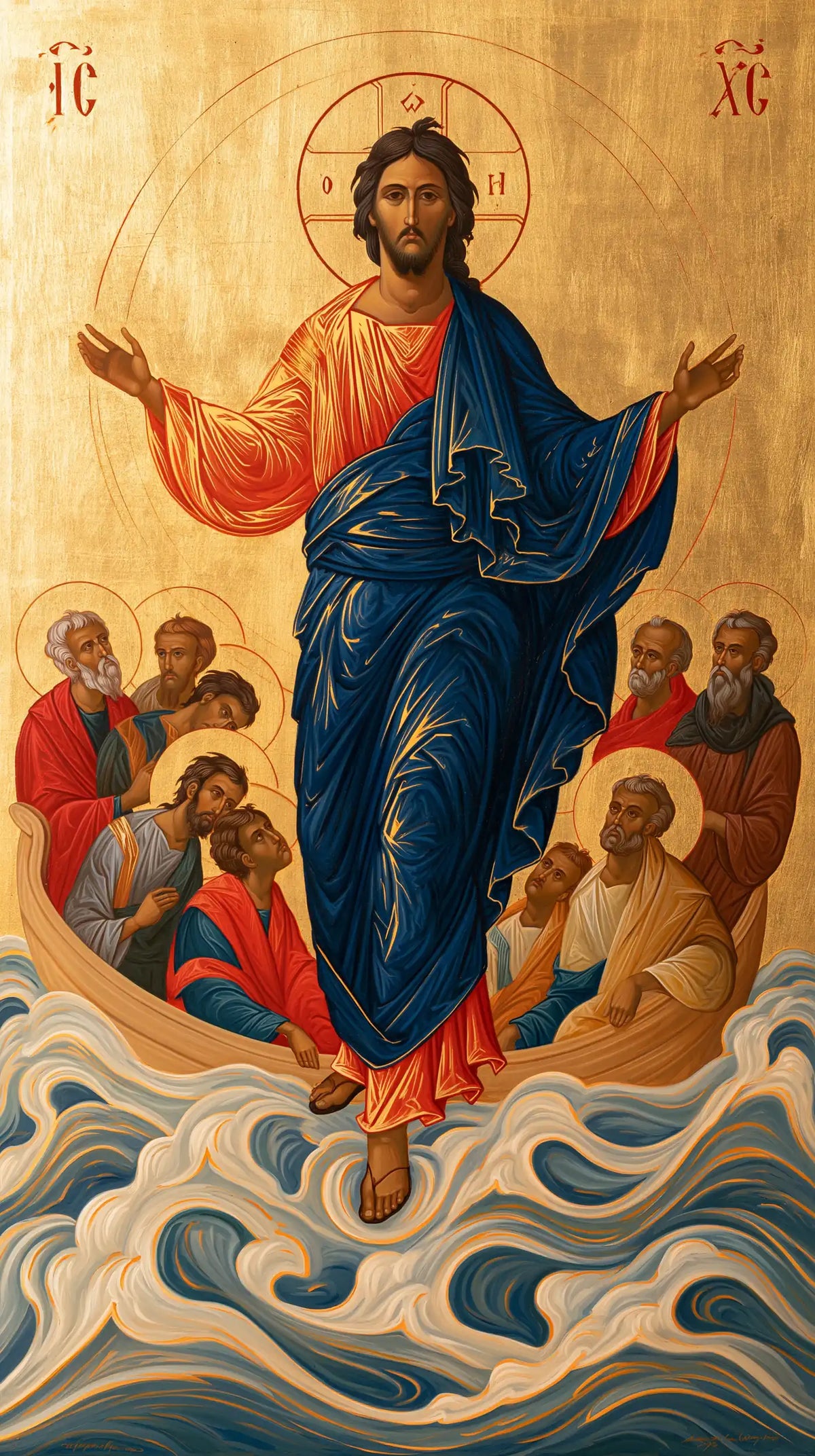 Jesus Walking on Water — Deep Blue and Lace-Like Foam