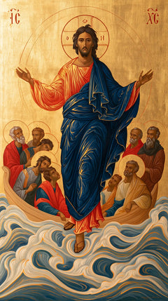 Jesus Walking on Water — Deep Blue and Lace-Like Foam