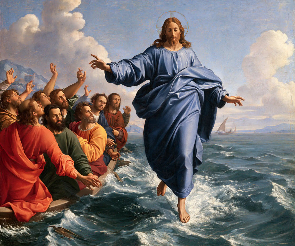 Jesus walking on water in Florentine Renaissance style, landscape Christian artwork no. 4