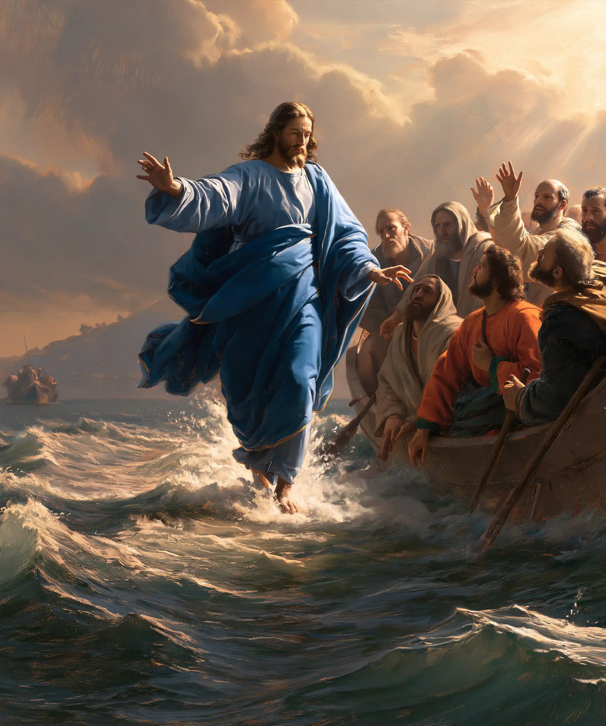 Jesus Walking on Water — Blue Carried into Evening Light