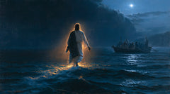 Jesus Walking on Water — The Golden Outline in the Azure Night