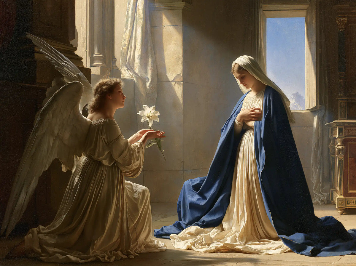The Lily Offering in the Sunlit Colonnade – Bouguereau-Inspired Academic Art · Landscape