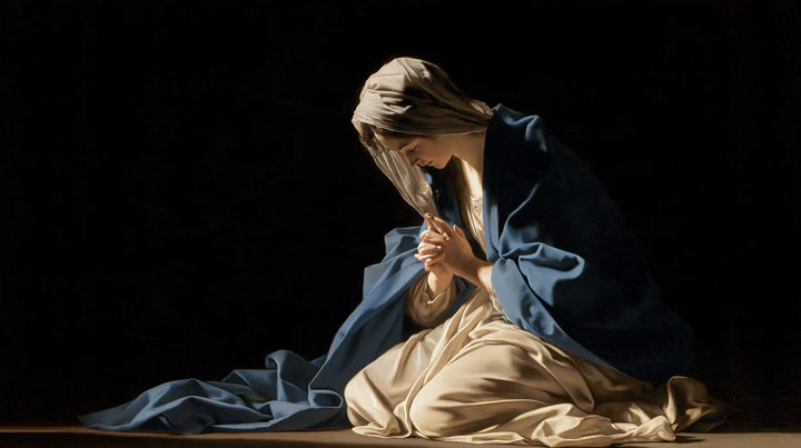 Virgin Mary in Prayer — Blue at the Foot of Night
