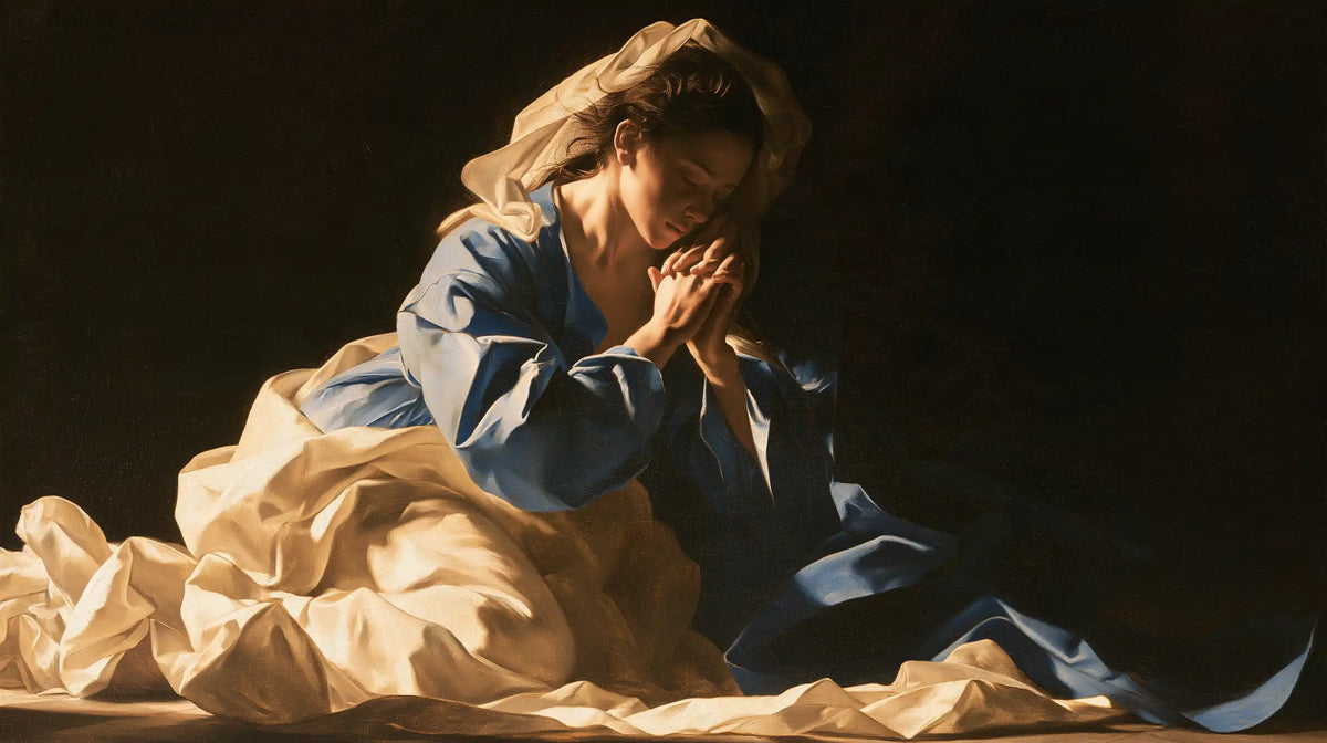 Virgin Mary in Prayer — A Harvest of Golden Folds