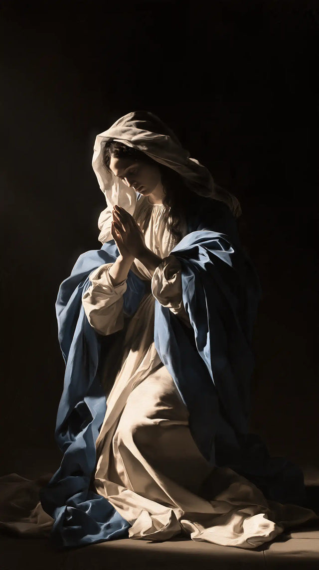 Virgin Mary in Prayer — Secret White beneath the Hood