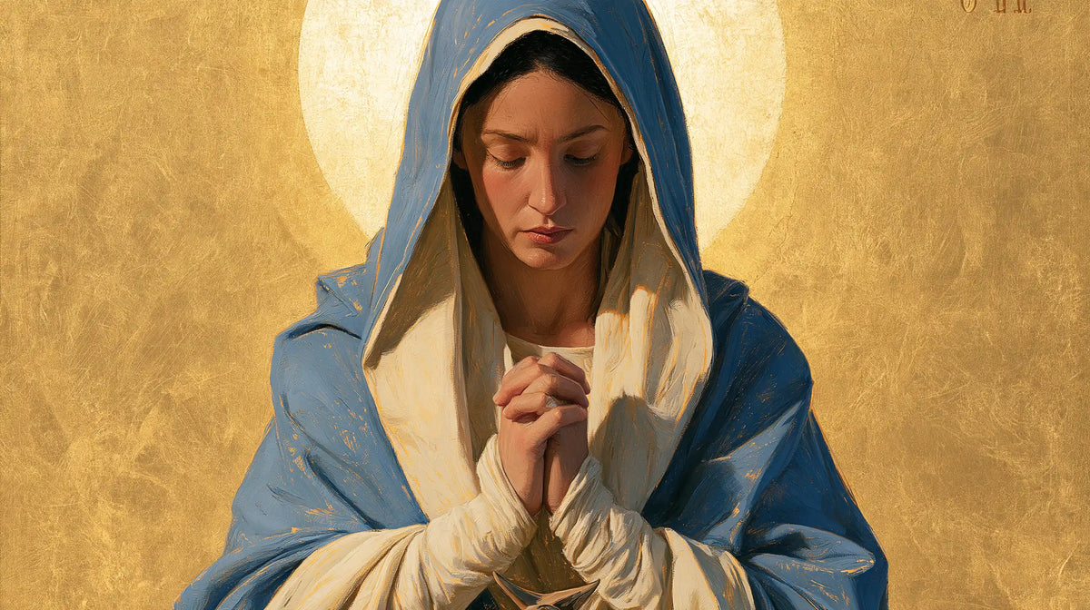 Virgin Mary in Prayer — Contemplation before the Disc of Light