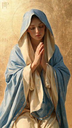 Virgin Mary in Prayer — Azure in Gentle Light
