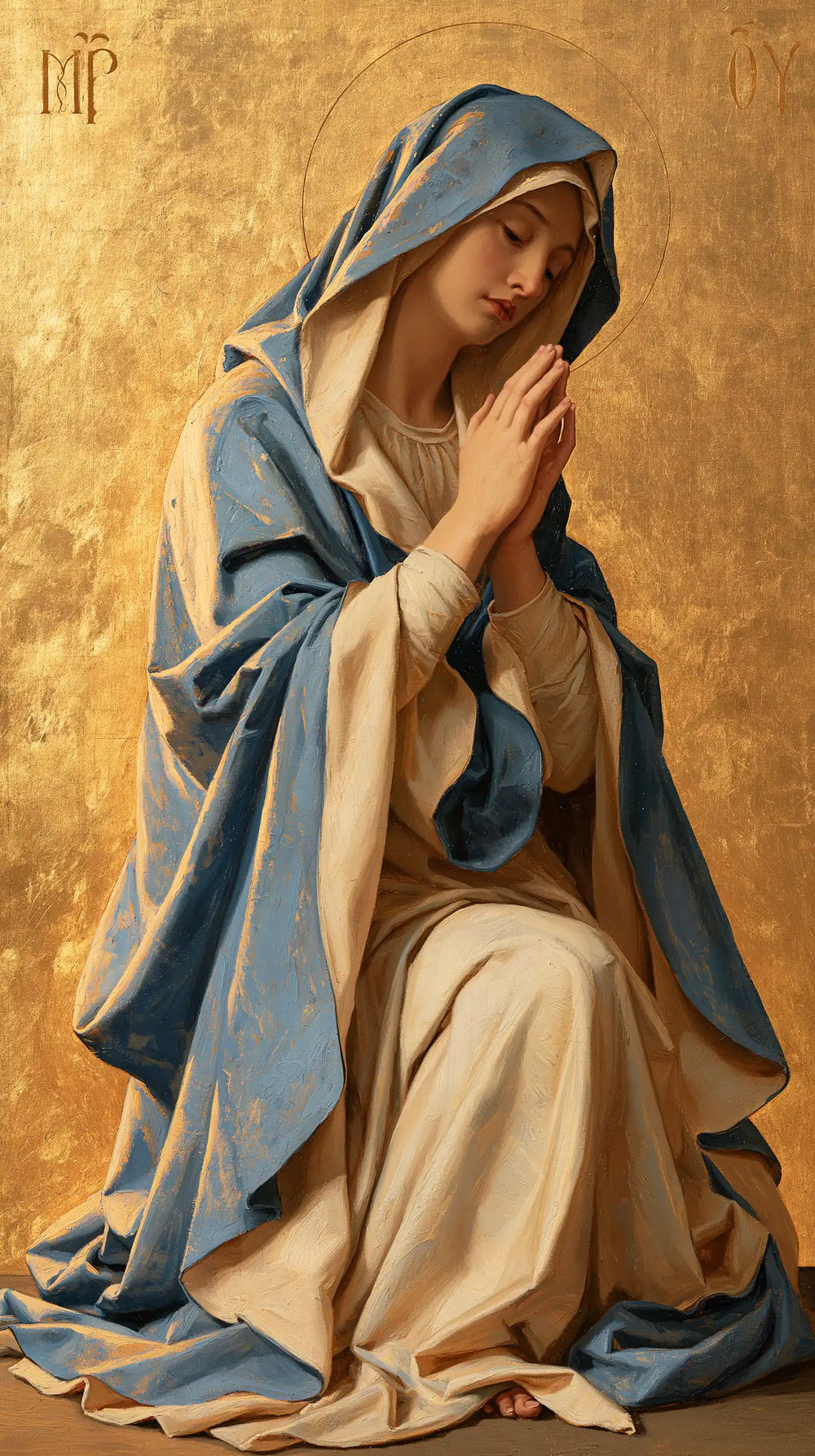 the Virgin Mary in prayer in Contemporary Byzantine style, portrait Christian artwork no. 32