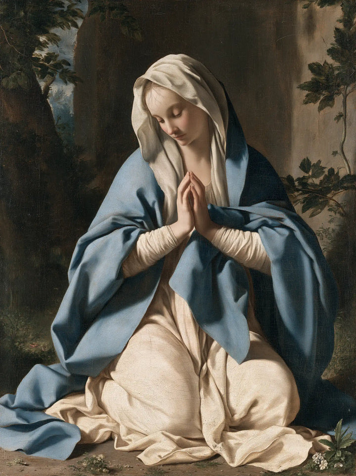 Virgin Mary in Prayer — The Ample Blue of the Enclosed Garden