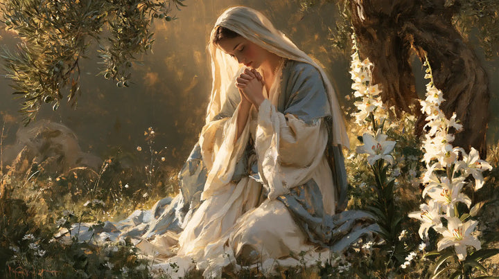 Virgin Mary in Prayer - Mary in a Sacred Garden · Landscape n° 7