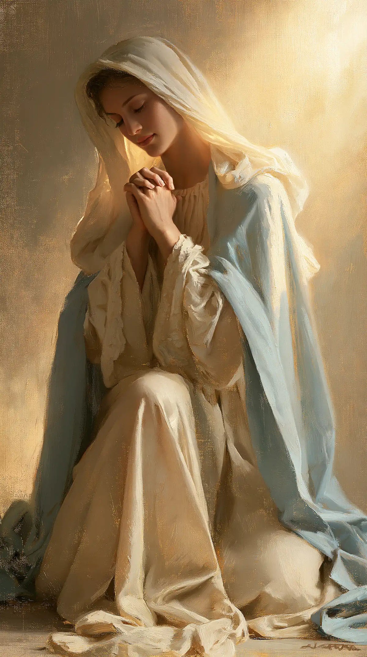 Virgin Mary in Prayer — Light upon the Mist-Coloured Cloak